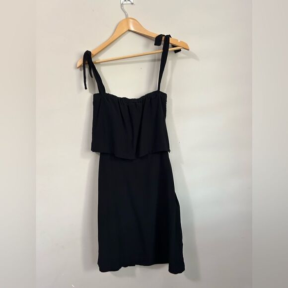 Madewell Off The Shoulder Tie Silk Mini Dress Black - Picture 2 of 11
